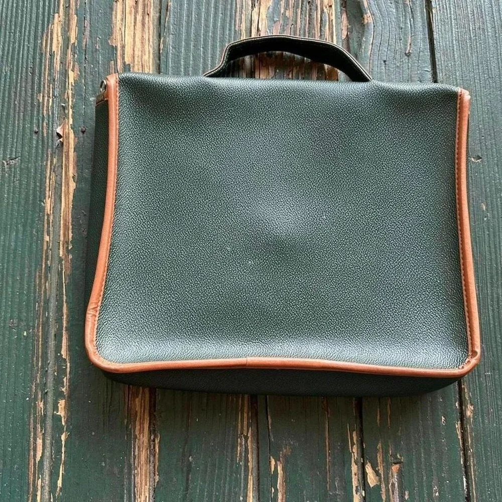 Almausa Vintage Forest Green‎ Textured Top Handle Bag Tan Trim Envelope Flap